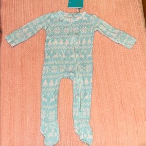 Posh peanut Tedrick blue fairisle footie zippered one piece waffle NWT newborn